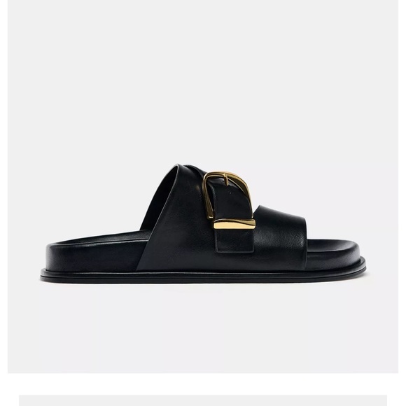 Zara Black Sandals with Gold Buckle - Picture 2 of 3